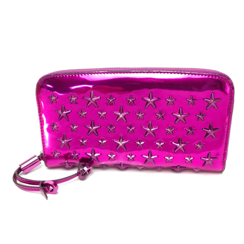JIMMY CHOO 163FILIPA.CIM Star Stud Filipa Wallet, Round Zipper Long Patent Le...